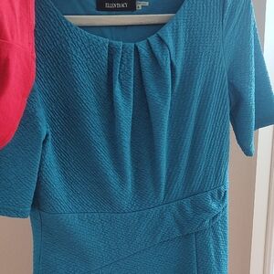 Ellen Tracy Teal Textured Long Sleeve Dress